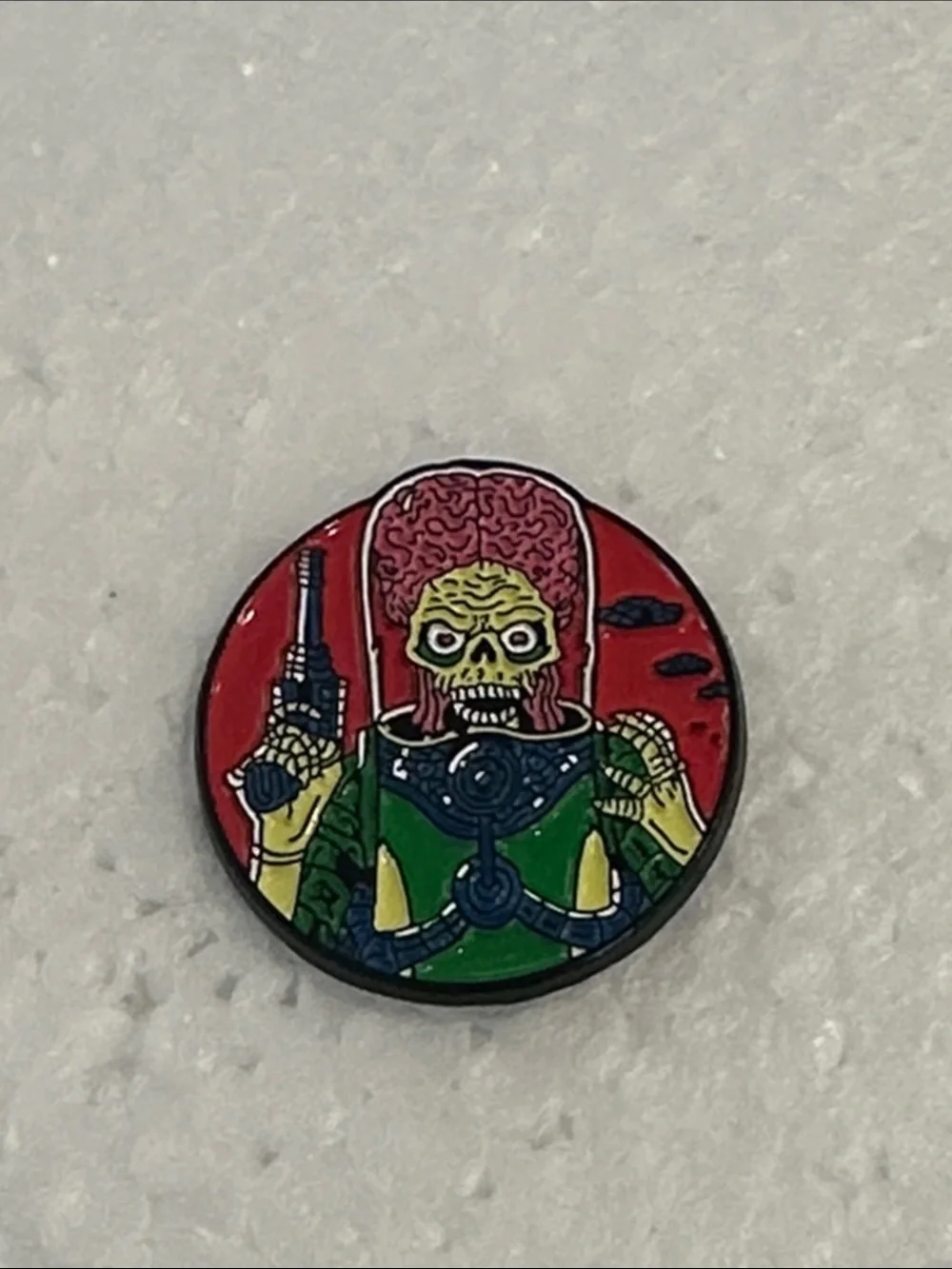 Mars Attacks Martian Enamel Pin - Red, Green, Yellow Design